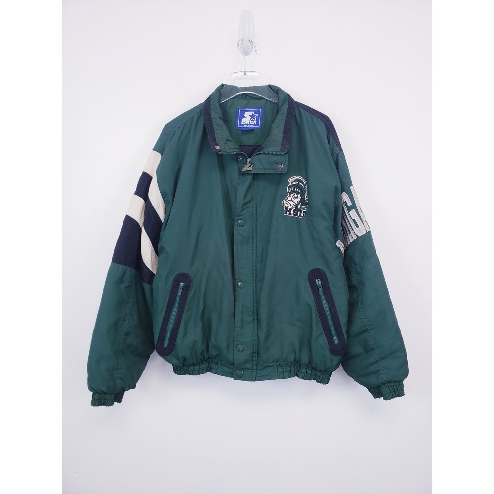 Vintage Starter Michigan State Spartans Bomber Jacket Green MSU Sparty Medium